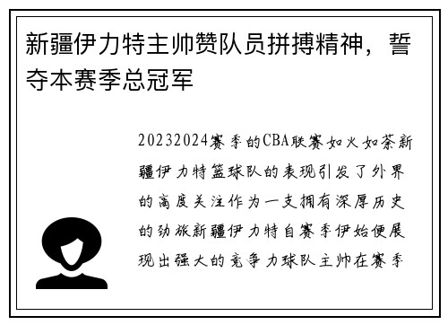 新疆伊力特主帅赞队员拼搏精神，誓夺本赛季总冠军