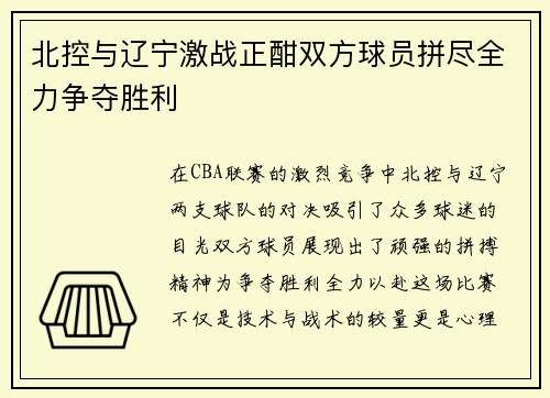 北控与辽宁激战正酣双方球员拼尽全力争夺胜利